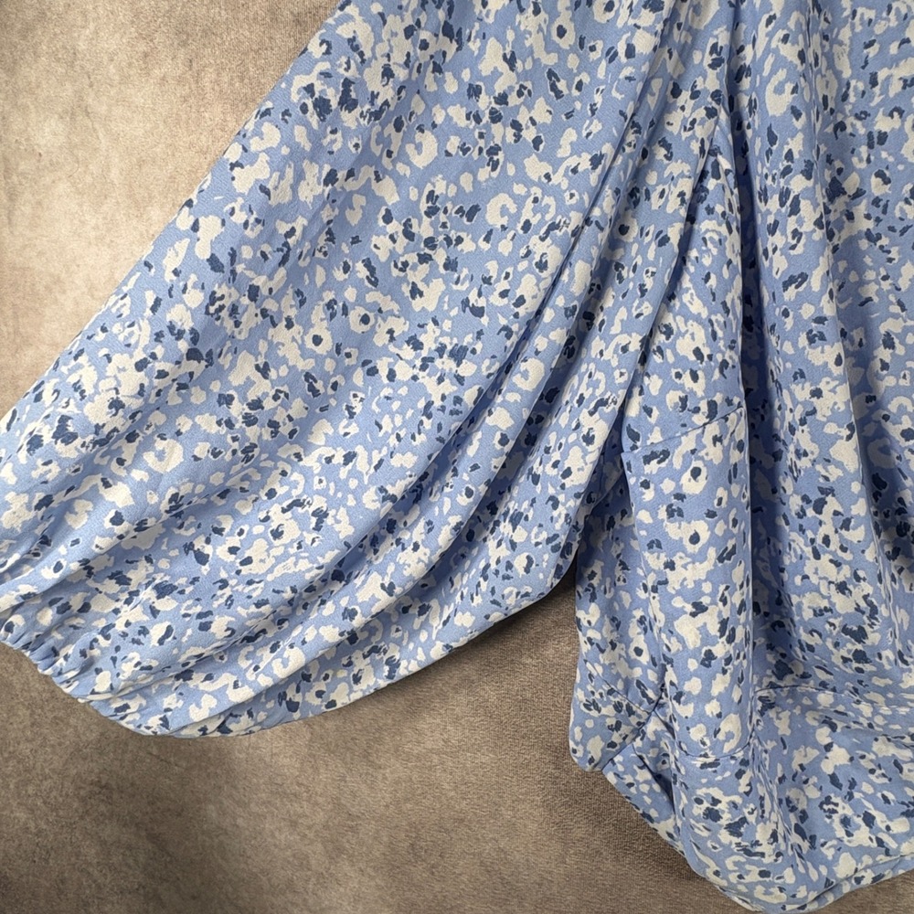 Abercrombie & Fitch Blouse Womens XXL Blue Floral Twist Front Balloon Sleeve Top - Picture 4 of 10